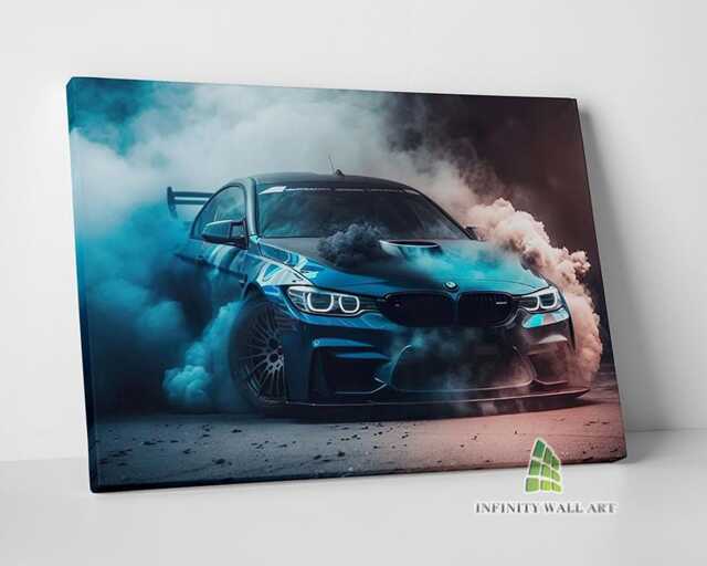 Drifting Sports Car Smoke Canvas Art Wall Print Picture Cars Framed Decor -E551 - image 1