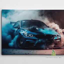 Drifting Sports Car Smoke Canvas Art Wall Print Picture Cars Framed Decor -E551 - thumbnail 2