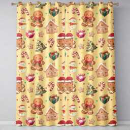 Christmas Gingerbread Man Tree Gift Snowman On Soft Yellow Background Seamless Readymade Eyelet Ring Top Thermal 100% Blackout Curtains - thumbnail 2