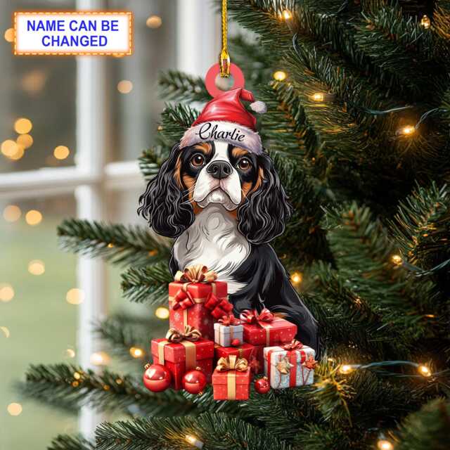 Custom Name Cavalier King Charles Spaniel Dog Christmas Personalized Ornament, Tree Hanging Decor, Flat 2D Ornament Acrylic/ Wooden - image 1