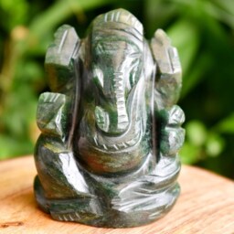 Green Jade Ganesha Statue Gemstone Semi Precious Handcarved God Of Intelligence Good Luck - thumbnail 3