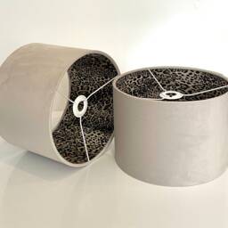 New Luxury Hq Double Sided Linen Velvet & Leopard Print Grey Combination Lamp Shade Pendant Light - thumbnail 2