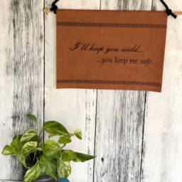 Engraved Leather Wall Hanging I'll Keep You Wild, Customizable Rope Sign - thumbnail 3