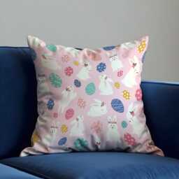 Easter Bunny Cushion Cover, Cute Rabbit Throw Pillowcase, Pink Egg Pattern Kids Sofa Case - thumbnail 3