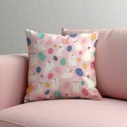 Easter Bunny Cushion Cover, Cute Rabbit Throw Pillowcase, Pink Egg Pattern Kids Sofa Case - thumbnail 1
