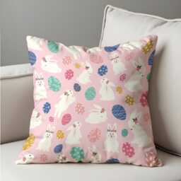 Easter Bunny Cushion Cover, Cute Rabbit Throw Pillowcase, Pink Egg Pattern Kids Sofa Case - thumbnail 4