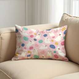 Easter Bunny Cushion Cover, Cute Rabbit Throw Pillowcase, Pink Egg Pattern Kids Sofa Case - thumbnail 2