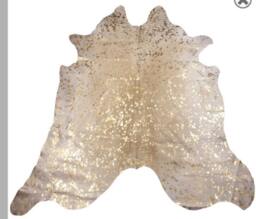 "Gold Metallic Cowhide Rug Premium White Hide - 6'11"" X 7'3"