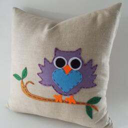 Owl Linen Pillow Cover Natural Throw Cushion - 18''x18'' - thumbnail 2