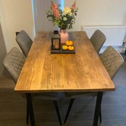 Rustic Dining Table & Bench Reclaimed Scaffold Board, Square Industrial Legs - thumbnail 3