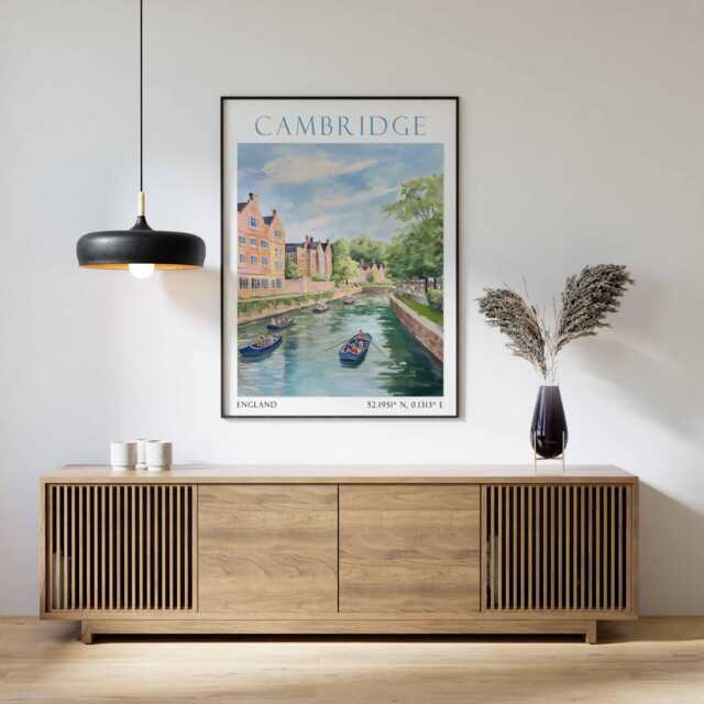 Cambridge Travel Print, Poster, United Kingdom Wall Art, Vintage University Gift - image 1