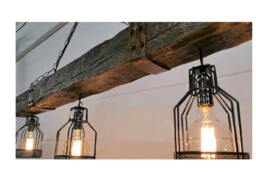 Faux Wood Beam Light Fixture Rustic Industrial Hanging Lamp With 3 Metal Holders - thumbnail 1