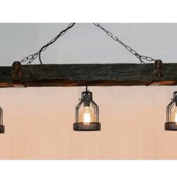 Faux Wood Beam Light Fixture Rustic Industrial Hanging Lamp With 3 Metal Holders - thumbnail 2