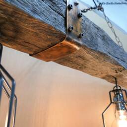 Faux Wood Beam Light Fixture Rustic Industrial Hanging Lamp With 3 Metal Holders - thumbnail 3