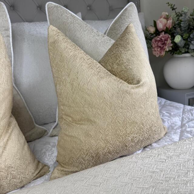 Elegant Ivory Cushion Cover, Luxury Designer Pillow Cover For Throw Bed, Herringbone Design Bella - New Home Gift - image 1