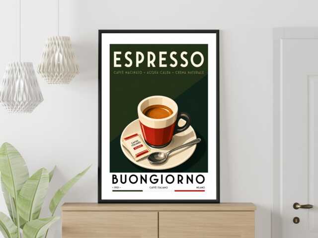 Espresso - Wall Print Colourful Kitchen Caffe Gift Idea Bespoke Poster A5 A4 A3 Framed Or Unframed - image 1