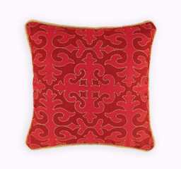 Christmas Red Cotton Pillow Cover, Moroccan Print With Piping & Embroidery, Shyrdak Pattern - thumbnail 1