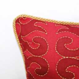 Christmas Red Cotton Pillow Cover, Moroccan Print With Piping & Embroidery, Shyrdak Pattern - thumbnail 3