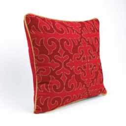 Christmas Red Cotton Pillow Cover, Moroccan Print With Piping & Embroidery, Shyrdak Pattern - thumbnail 2