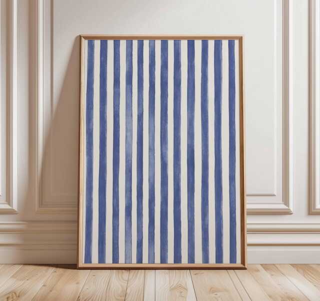 Blue Stripe Wall Art Poster - Modern Minimalist Striped Print Abstract Coastal Decor Navy White Artwork - image 1