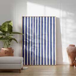 Blue Stripe Wall Art Poster - Modern Minimalist Striped Print Abstract Coastal Decor Navy White Artwork - thumbnail 2