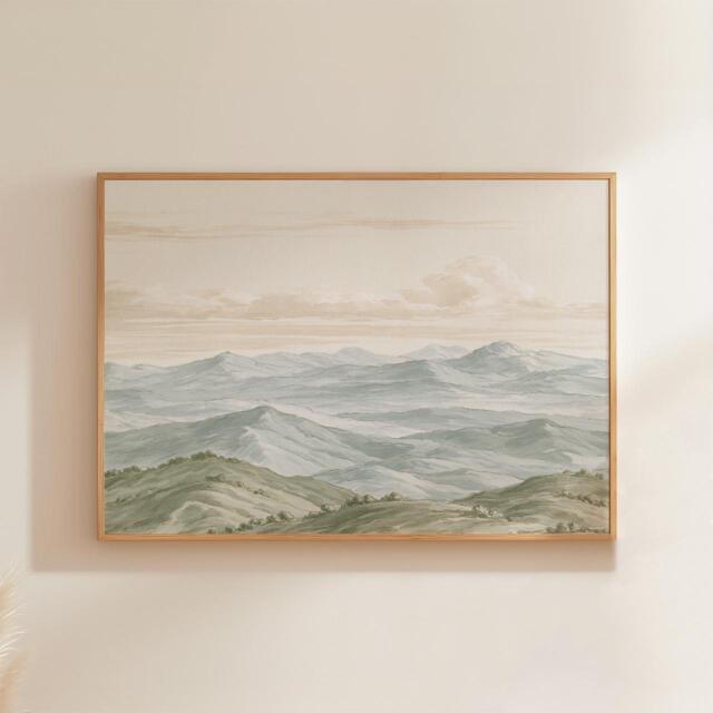 Mountain Landscape Poster, Sage Green Wall Art, Neutral Hills Print - image 1