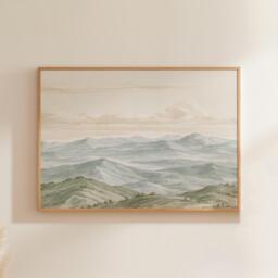 Mountain Landscape Poster, Sage Green Wall Art, Neutral Hills Print - thumbnail 1