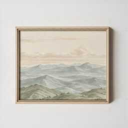 Mountain Landscape Poster, Sage Green Wall Art, Neutral Hills Print - thumbnail 2
