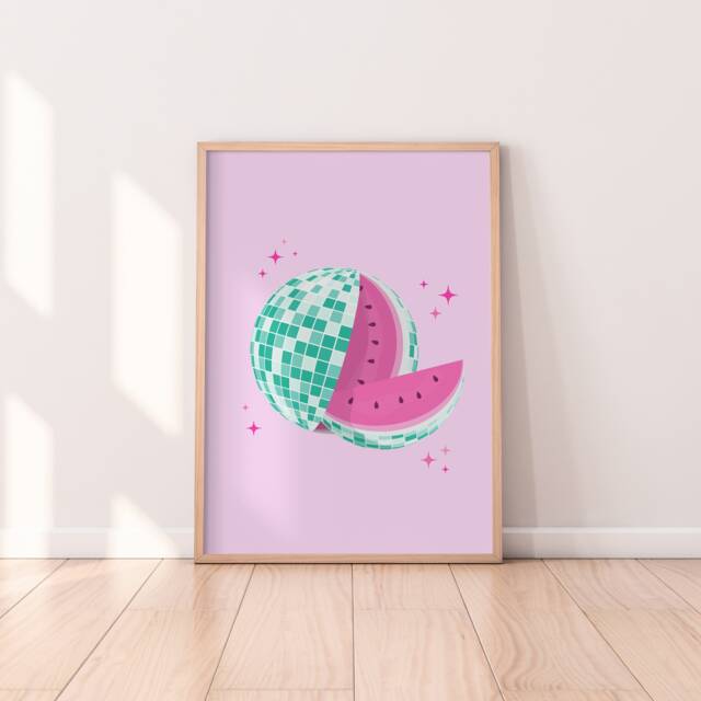 Disco Watermelon Print - Print, Eclectic Colourful, Retro Wall Art, Funky Living Room Bedroom Prints - image 1