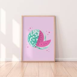 Disco Watermelon Print - Print, Eclectic Colourful, Retro Wall Art, Funky Living Room Bedroom Prints - thumbnail 1