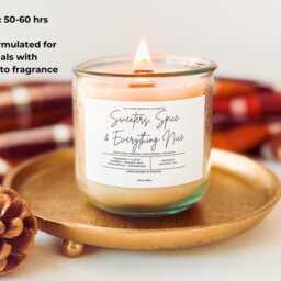 Spicy Fall Beeswax Candle, Aromatherapy Essential Oils, Wood Wick - thumbnail 3