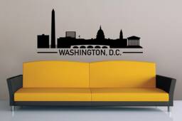 Washington Skyline City Silhouette Wall Vinyl Decal, Art Sticker, Dc Office Decal - thumbnail 1