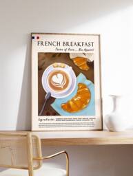 French Breakfast Food Poster, Art Print, France Art, Kitchen Paris Retro Gift - thumbnail 1