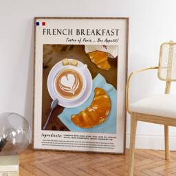 French Breakfast Food Poster, Art Print, France Art, Kitchen Paris Retro Gift - thumbnail 2