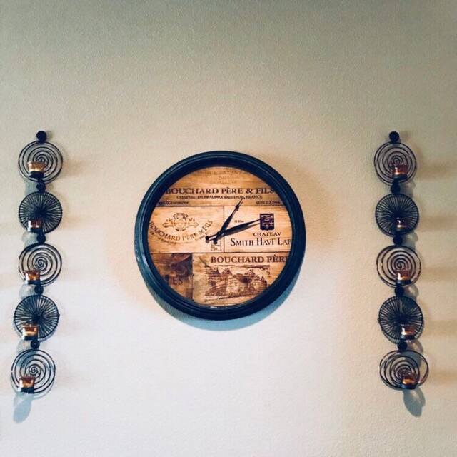 Wine Art Wall Clock Handmade Vineyard Reclaimed Wood Barrel Time Piece - image 1