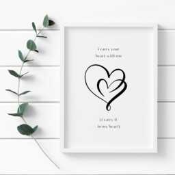 I Carry Your Heart With Me, It in My Print - Two Intertwined Hearts E. Cummings Wall Art Romantic Gift Unframed - thumbnail 4