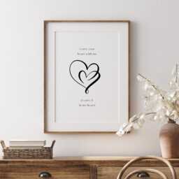 I Carry Your Heart With Me, It in My Print - Two Intertwined Hearts E. Cummings Wall Art Romantic Gift Unframed - thumbnail 3