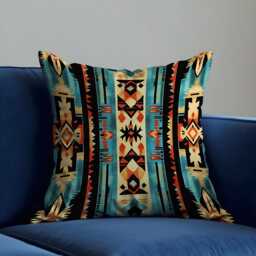 Bold Aztec Throw Pillow Cover, Tribal Southwest Geometric Cushion Case in Teal & Rust, Boho Western Decor Accent For Sofa Or Living Room - thumbnail 3