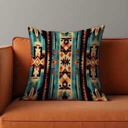 Bold Aztec Throw Pillow Cover, Tribal Southwest Geometric Cushion Case in Teal & Rust, Boho Western Decor Accent For Sofa Or Living Room