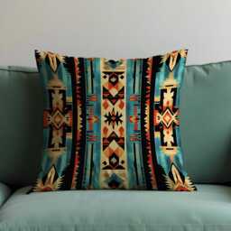 Bold Aztec Throw Pillow Cover, Tribal Southwest Geometric Cushion Case in Teal & Rust, Boho Western Decor Accent For Sofa Or Living Room - thumbnail 2