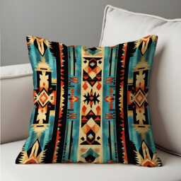 Bold Aztec Throw Pillow Cover, Tribal Southwest Geometric Cushion Case in Teal & Rust, Boho Western Decor Accent For Sofa Or Living Room - thumbnail 4