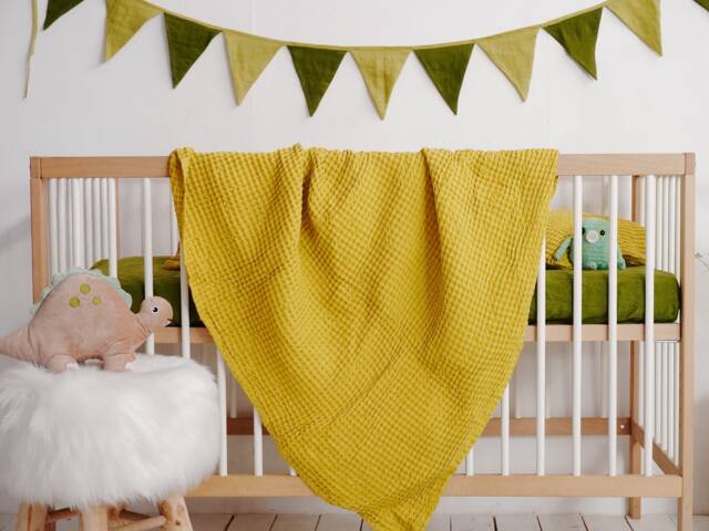 Linen Baby Blanket. Waffle Linen Organic Swaddle. Soft Nursery Kids Blanket.linen Cot Bed Blanket - image 1