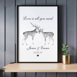 Stag Deer Wedding Gift For Mr & Mrs, Personalised Anniversary Present, Stag Fiance, Boyfriend, Girlfriend, Husband - thumbnail 3