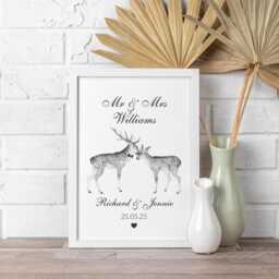 Stag Deer Wedding Gift For Mr & Mrs, Personalised Anniversary Present, Stag Fiance, Boyfriend, Girlfriend, Husband - thumbnail 1