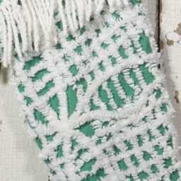 Fluffy Green & White Vintage Chenille Christmas Stocking With Matching Cuff - Wedding Ring, Flower - thumbnail 2