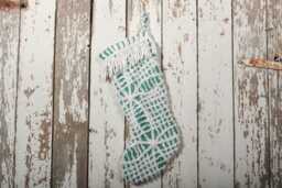 Fluffy Green & White Vintage Chenille Christmas Stocking With Matching Cuff - Wedding Ring, Flower - thumbnail 1