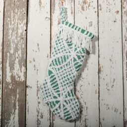 Fluffy Green & White Vintage Chenille Christmas Stocking With Matching Cuff - Wedding Ring, Flower - thumbnail 3