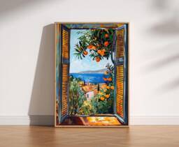 Open Window Henri Matisse Print, Style Fauvism Painting, Modern Exhibition Mediterranean Sea, Orange Tree, Coastal View - thumbnail 1