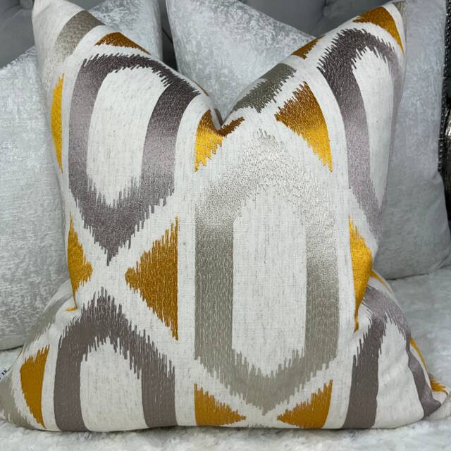 John Lewis & Partners Juana Fabric Cushion Cover Embroidery Saffron Grey Natural Designer High Quality Handmade - image 1