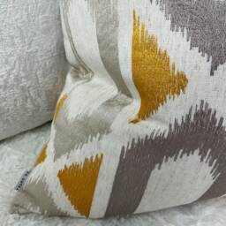 John Lewis & Partners Juana Fabric Cushion Cover Embroidery Saffron Grey Natural Designer High Quality Handmade - thumbnail 2